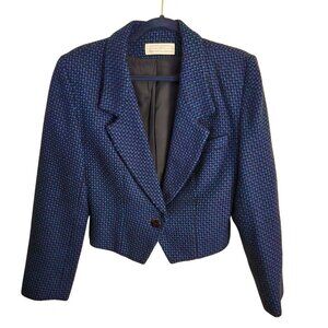 Vintage Geoffrey Alexander Private Agenda Tweed Cropped 100% Wool Blazer Size 10